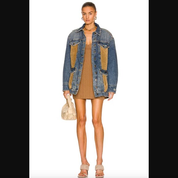 NWT Retrofete Cindy Reversible Denim Faux Shearling Fur Jacket, Size XS - Picture 5 of 16